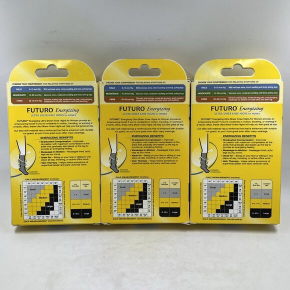 Futuro Energizing Ultra Sheer Knee Highs Mild Womens M Beige Mild Lot Of 3 - Picture 5 of 6